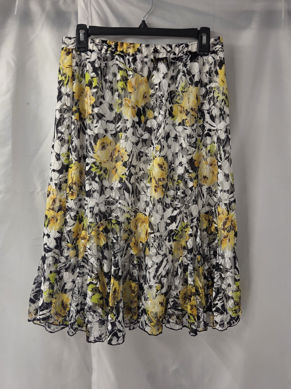 C&B Whimsigoth Floral Lace Midi Skirt Y2K Coquette Grunge Ruffle Black Yellow M